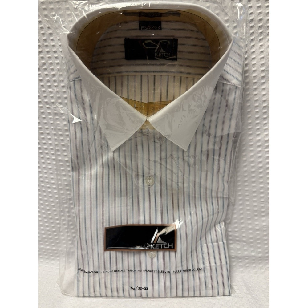 Vintage 80s Ketch Men's Blue Pink Stripe Gentlemen's Cut Button Up SZ 15.5 32-33